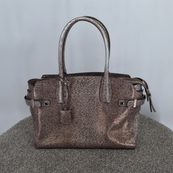 Henry Bendel Handbags - HENRY BENDEL Copper Brown Metallic Large Lizard Print Carlyle Tote